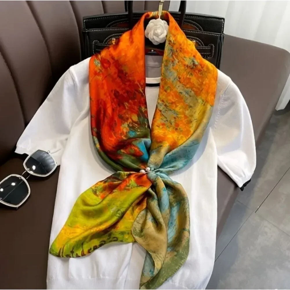 LANDSCAPE painted silky scarf shawl